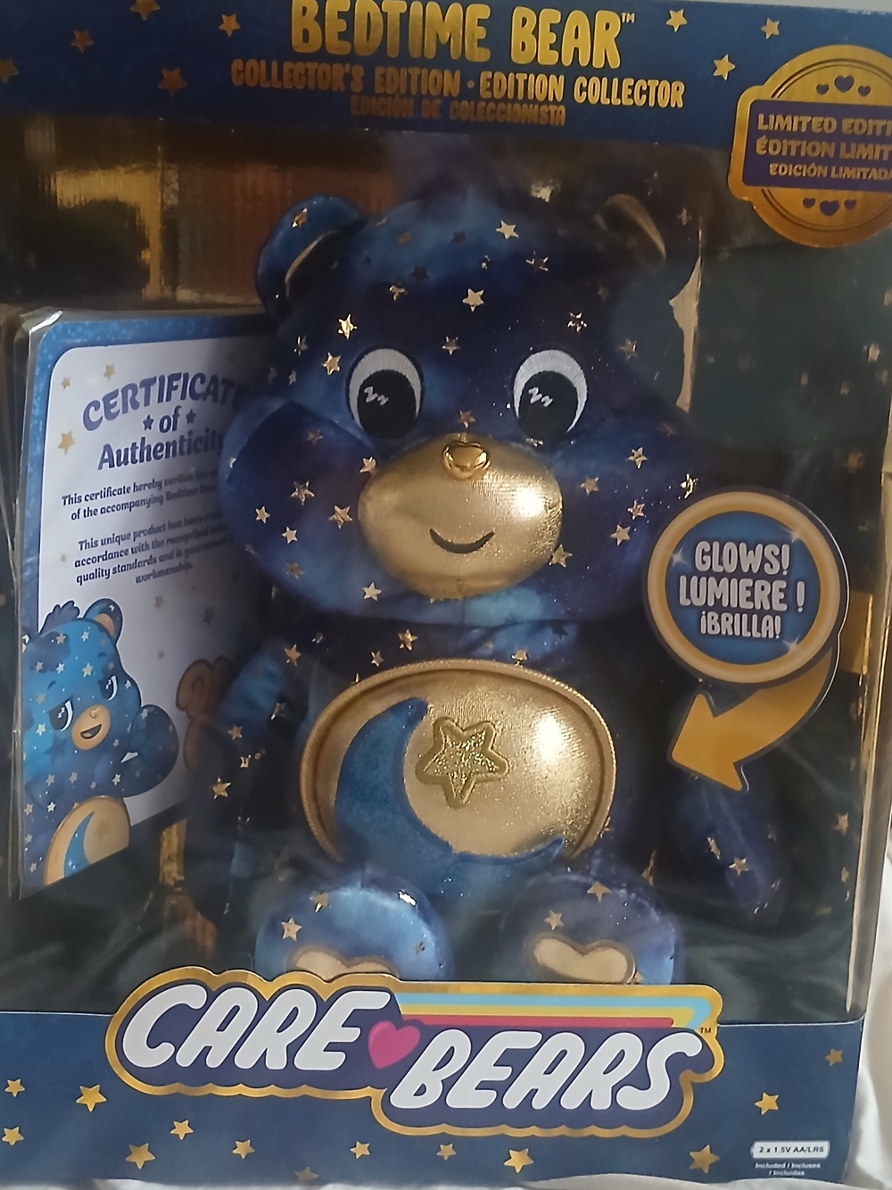 NIB Care Bears Bedtime Bear Plush - Navy Blue & Gold Accents